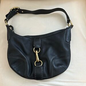 Vintage Coach Hampton Black Leather Hobo Bag with Brass Hardware